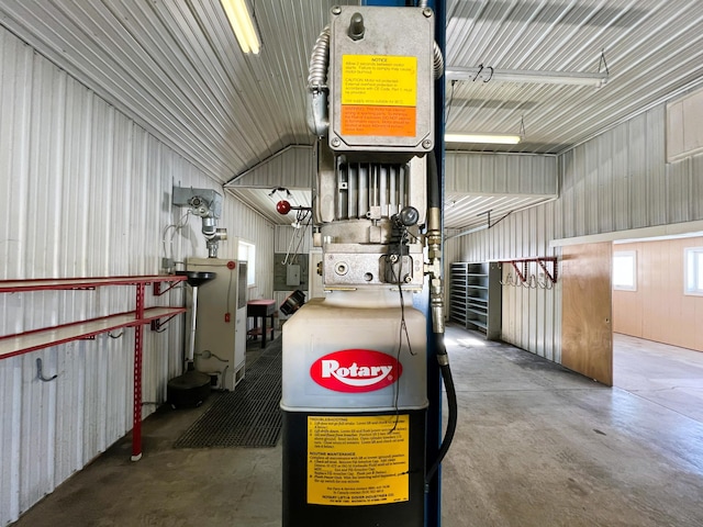 garage with metal wall