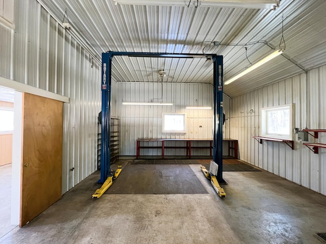 garage with metal wall