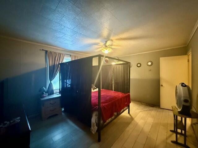 131 Clover St, Madawaska, ME 04756 - bedroom with a ceiling fan, crown molding, and wood finished floors
