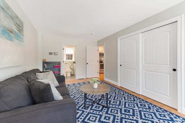 living area with baseboards and light wood-style floors