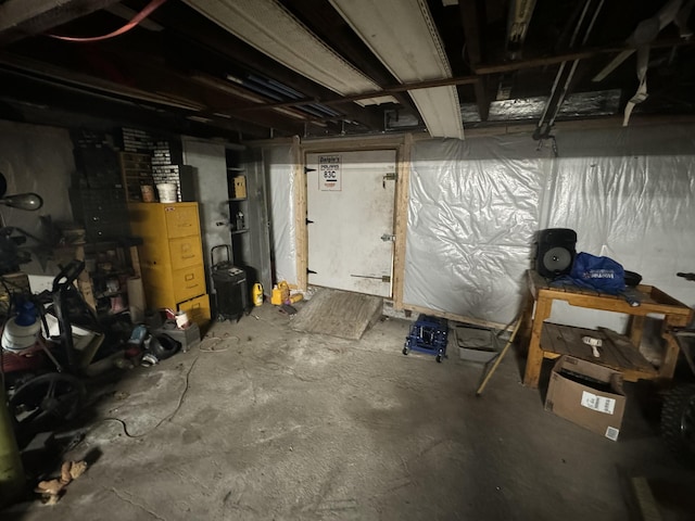 view of unfinished basement