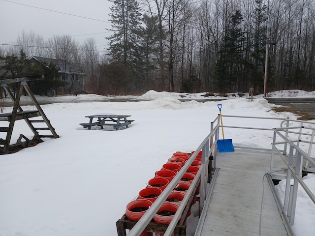 view of yard covered in snow