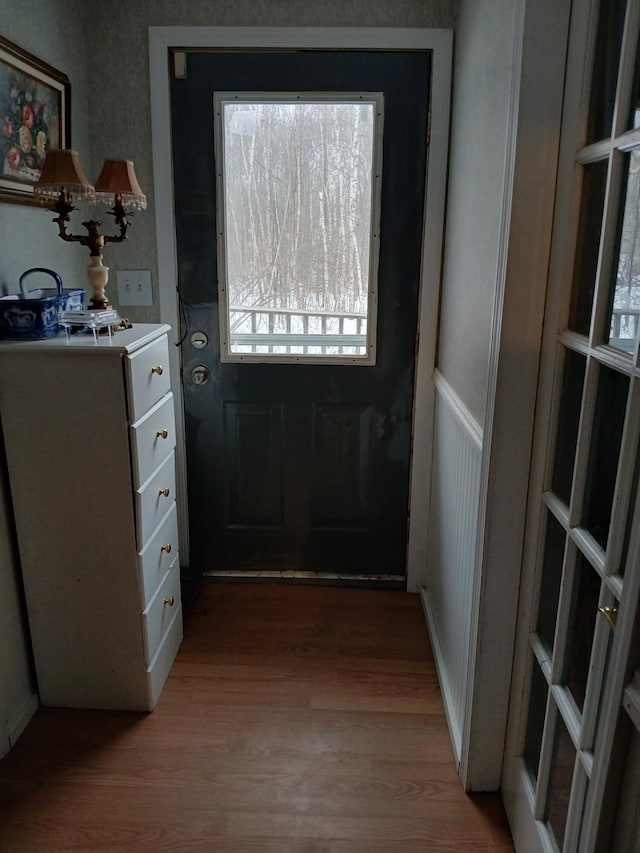 doorway featuring light wood-type flooring