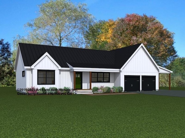 LOT11 Raspberry Ln, Topsham, ME 04086 - modern farmhouse style home with driveway, a garage, a front lawn, and board and batten siding