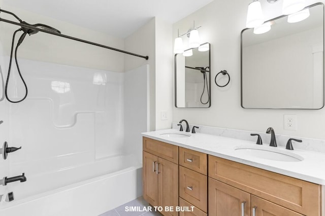 LOT11 Raspberry Ln, Topsham, ME 04086 - full bath featuring double vanity, a sink, shower / bath combination, and tile patterned floors