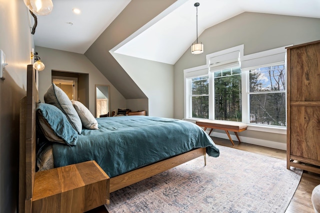 bedroom featuring vaulted ceiling and wood finished floors