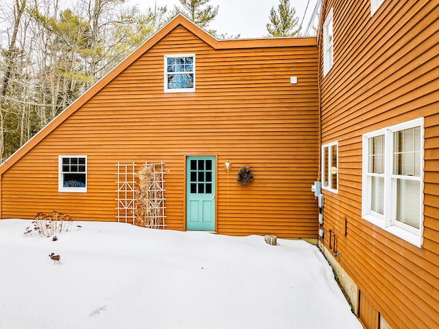 view of snow covered exterior