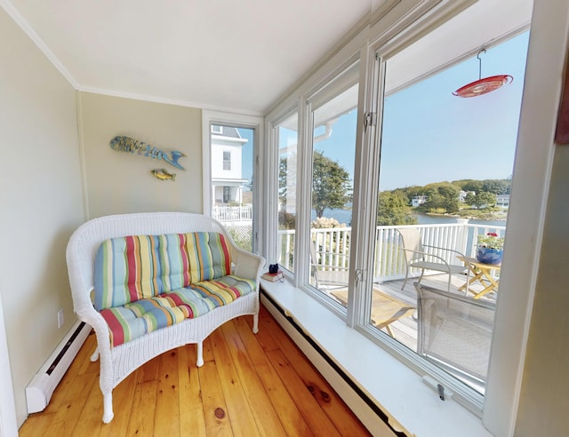 sunroom with a baseboard radiator and baseboard heating