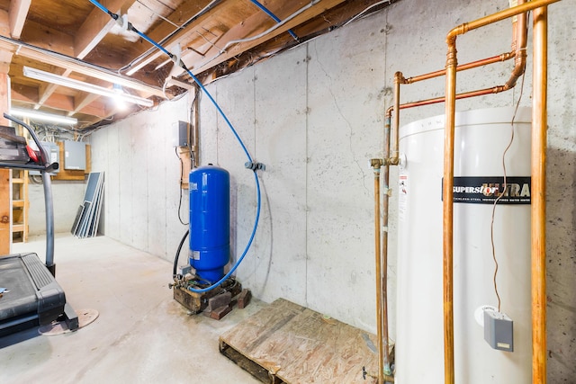 unfinished basement featuring gas water heater