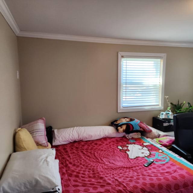 bedroom with crown molding