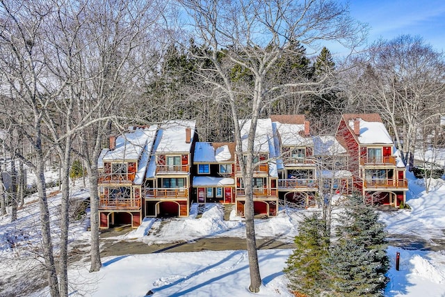 view of snow covered property