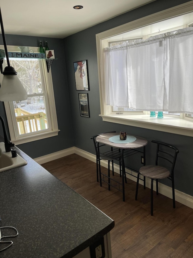 dining room with baseboards and dark wood finished floors