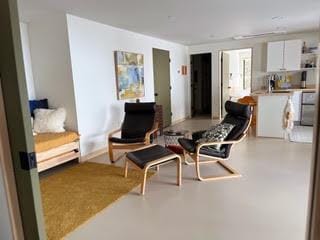 living area with finished concrete floors