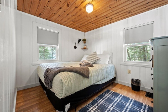 bedroom featuring wooden ceiling and wood finished floors