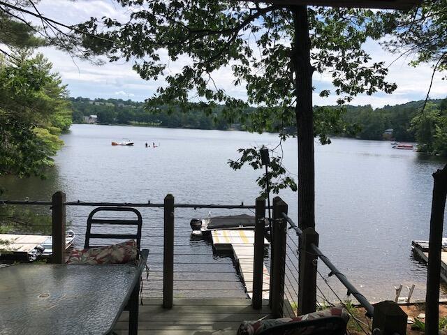 view of dock with a view of trees and a water view