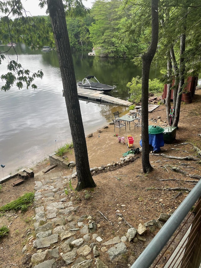 view of water feature with a boat dock