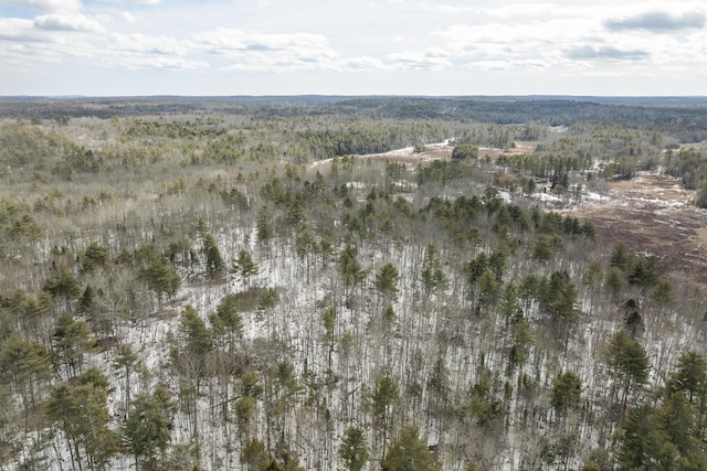 aerial view featuring a wooded view