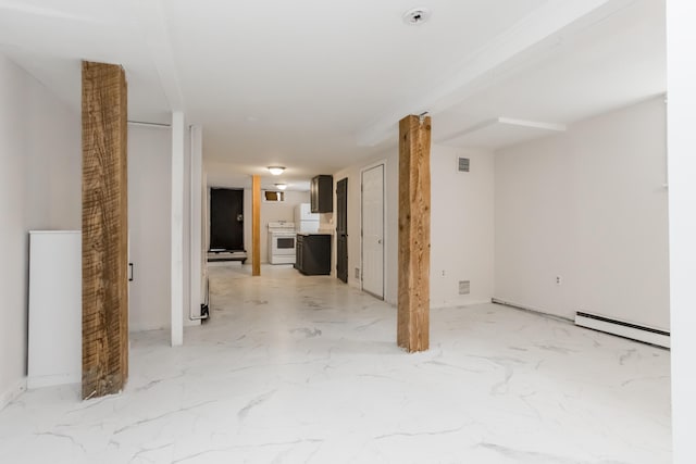 interior space featuring a baseboard radiator, marble finish floor, and visible vents