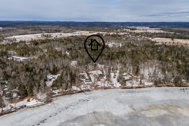 snowy aerial view featuring a view of trees