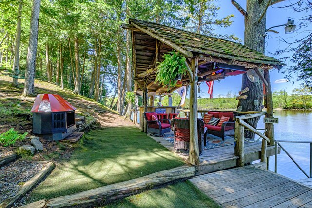 543 Middle Rd, Dresden, ME 04342 - dock area with outdoor lounge area and a water view