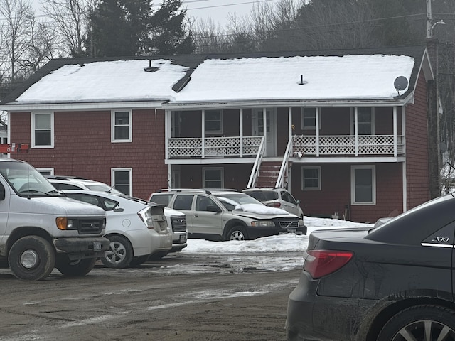 view of snow covered building