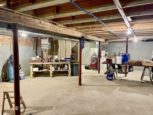 unfinished basement with concrete block wall