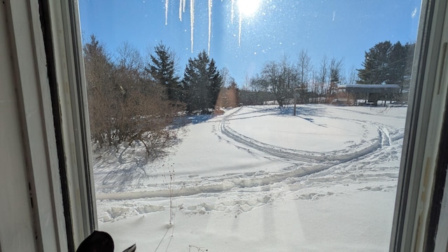 view of yard layered in snow