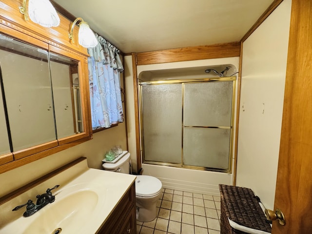 30 Washington St, Caribou, ME 04736 - bathroom with tile patterned flooring, vanity, toilet, and shower / bath combination with glass door
