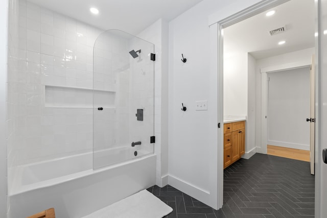 65 Sky Dr, Windham, ME 04062 - bathroom with recessed lighting, visible vents, vanity, and baseboards