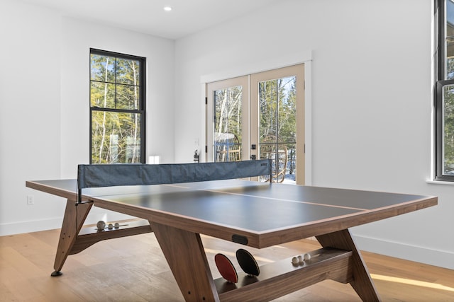 65 Sky Dr, Windham, ME 04062 - rec room with baseboards, french doors, wood finished floors, and recessed lighting