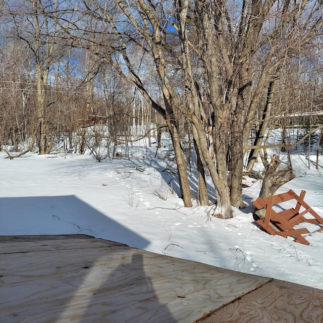 view of yard layered in snow