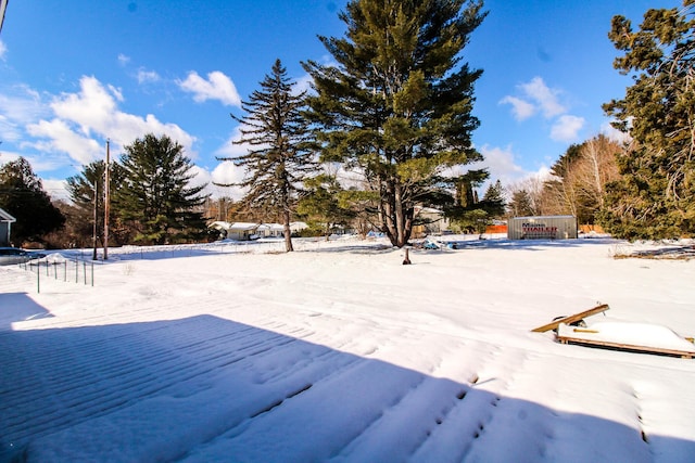 view of yard layered in snow