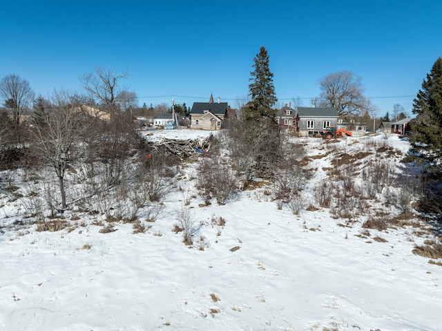 view of yard layered in snow