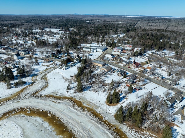 snowy aerial view featuring a mountain view