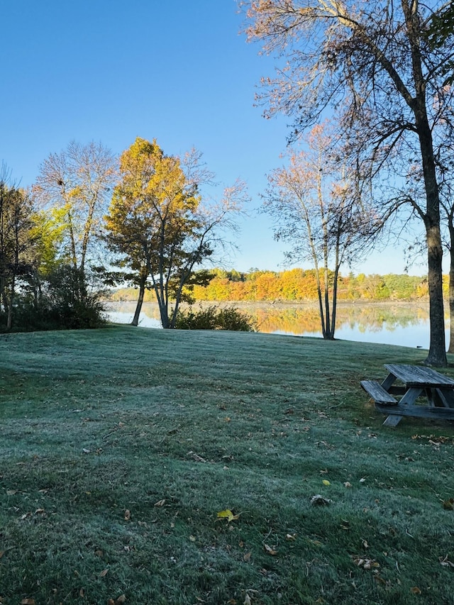 view of yard with a water view