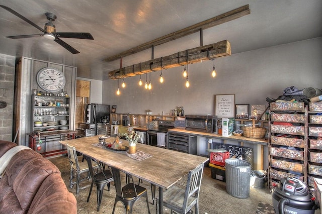 kitchen featuring ceiling fan and appliances with stainless steel finishes