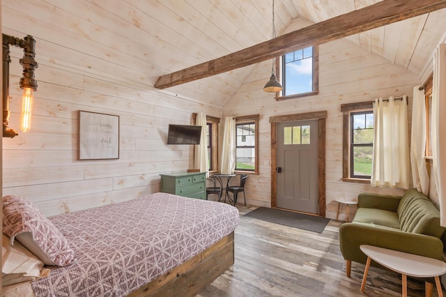 2342 Main St, Rangeley, ME 04970 - bedroom featuring wood walls, wood finished floors, and wood ceiling