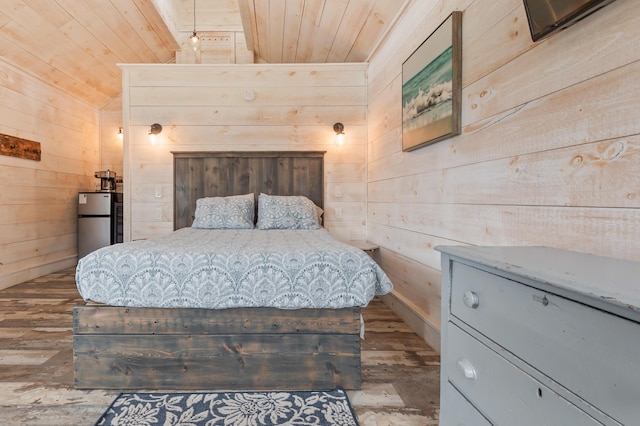 2342 Main St, Rangeley, ME 04970 - bedroom featuring wood ceiling, wooden walls, and wood finished floors