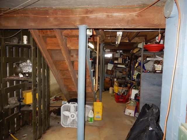 view of unfinished basement