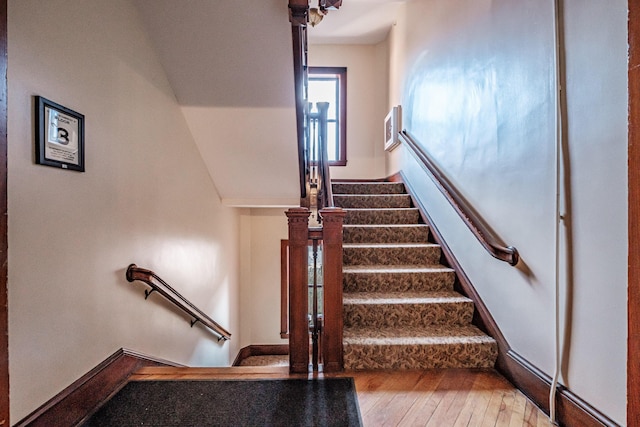 staircase with wood-type flooring