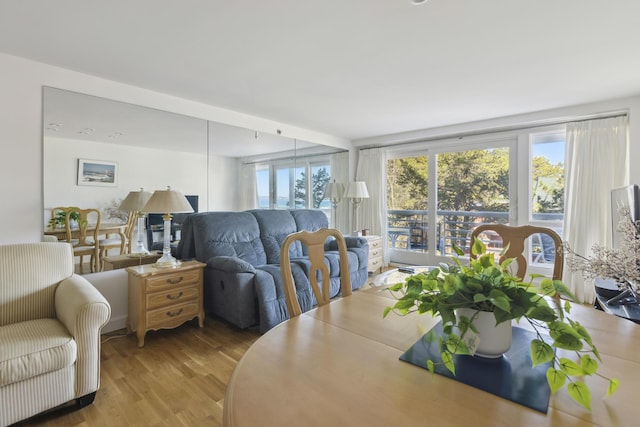 dining area with wood finished floors