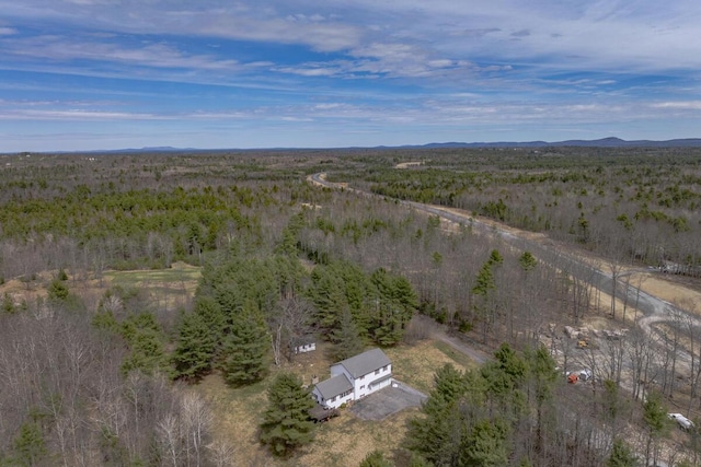 birds eye view of property with a wooded view