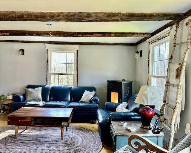 286 Lexington Rd, Kingfield, ME 04947 - living room with wood finished floors and beam ceiling