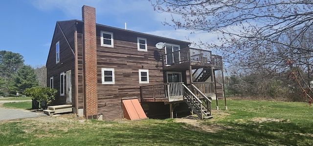 8 Cornerbrook Cir, Windham, ME 04062 - back of house featuring a lawn, a chimney, stairway, and a deck