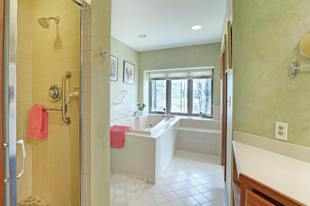 189 Mills Rd, Kennebunkport, ME 04046 - bathroom with a garden tub, a stall shower, and tile patterned floors