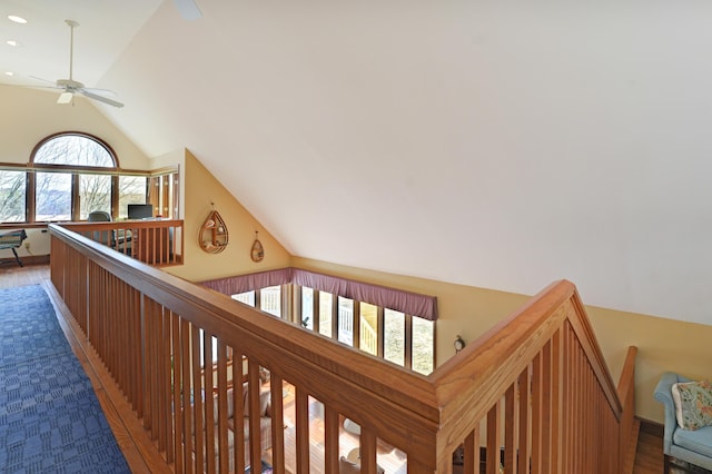 189 Mills Rd, Kennebunkport, ME 04046 - hall featuring recessed lighting, wood finished floors, and vaulted ceiling