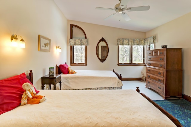 189 Mills Rd, Kennebunkport, ME 04046 - bedroom featuring carpet, a ceiling fan, vaulted ceiling, and baseboards