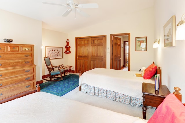 189 Mills Rd, Kennebunkport, ME 04046 - carpeted bedroom with lofted ceiling, ceiling fan, baseboards, and a closet