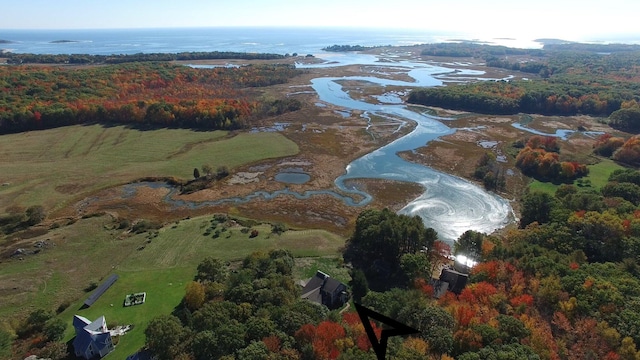 189 Mills Rd, Kennebunkport, ME 04046 - aerial view featuring a water view and a wooded view