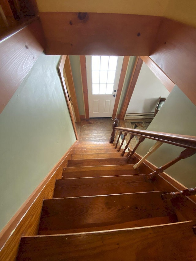 staircase featuring wood-type flooring